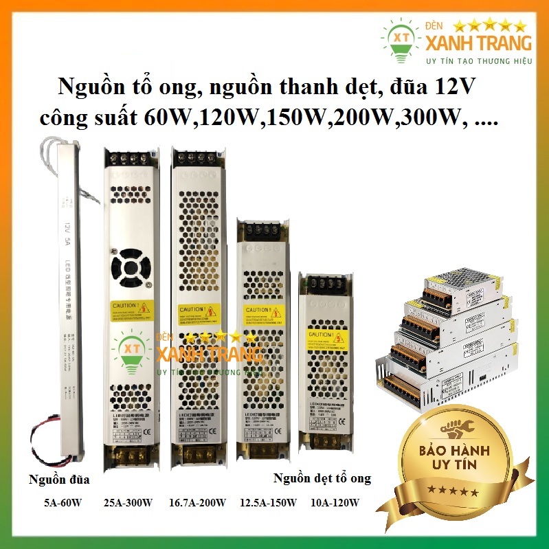 Nguồn tổ ong 12v-5a, 10a, 12.5a, 16.5a, 20a, 30a, nguồn đũa 60w ,dẹt từ 120w đến 360w