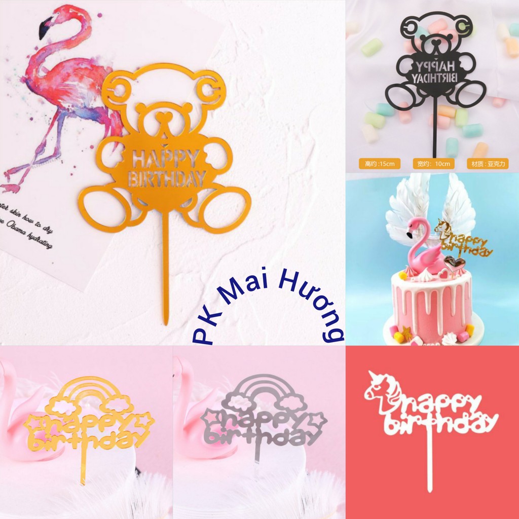 Trang Trí Bánh Sinh Nhật Bánh Kem - Combo 10 Thẻ Meka Gấu, Ngựa, Cầu Vồng