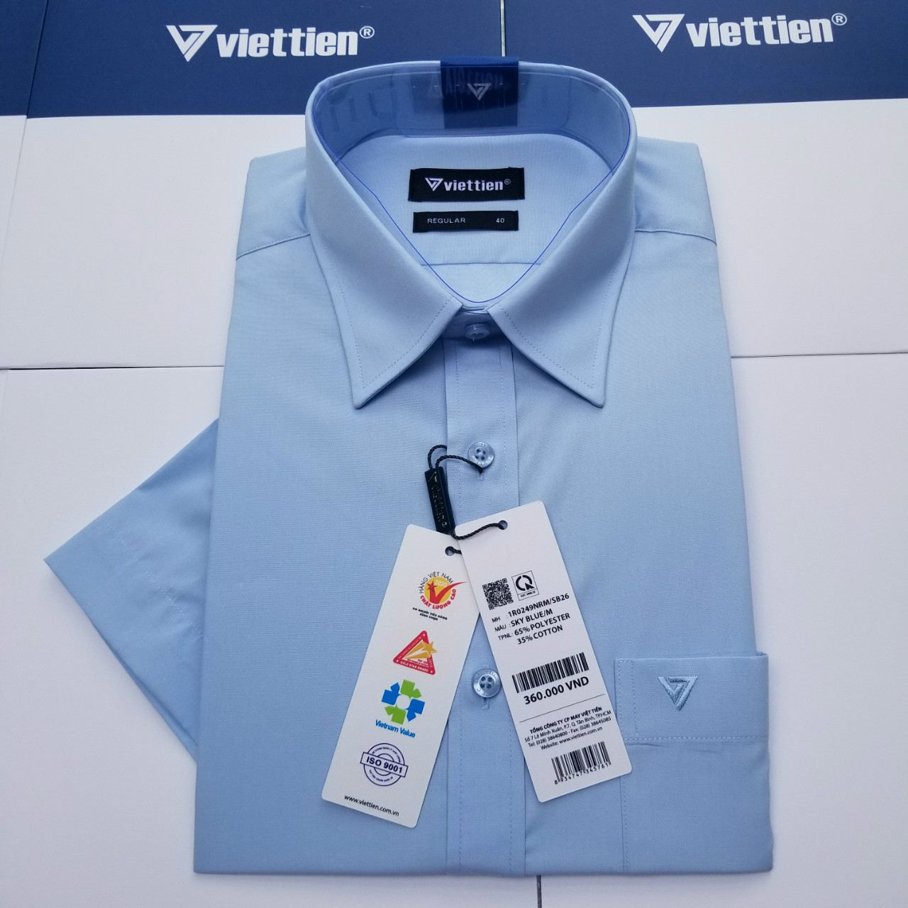 Aó sơ mi nam công sở VIỆT TIẾN chính hãng  cao cấp màu xanh da trời ngắn tay- form suông  tà bầu . SHOP HỨA - THỜI TRANG NAM CÔNG SỞ