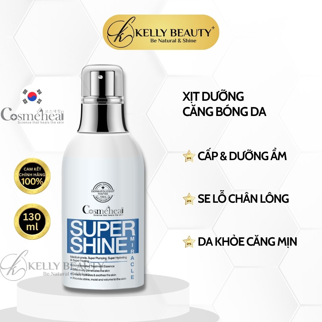 Xịt dưỡng ẩm căng bóng da cosmeheal supershine miracle - cấp ẩm, se nhỏ lỗ chân lông; mịn da | kelly beauty