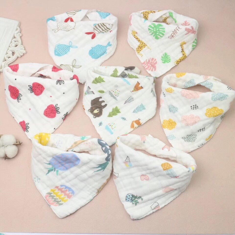 Túi 5 Yếm nhăn 6 lớp sợi tre 2 nấc điều  chỉnh độ rộng cho bé 1-5 tuổi