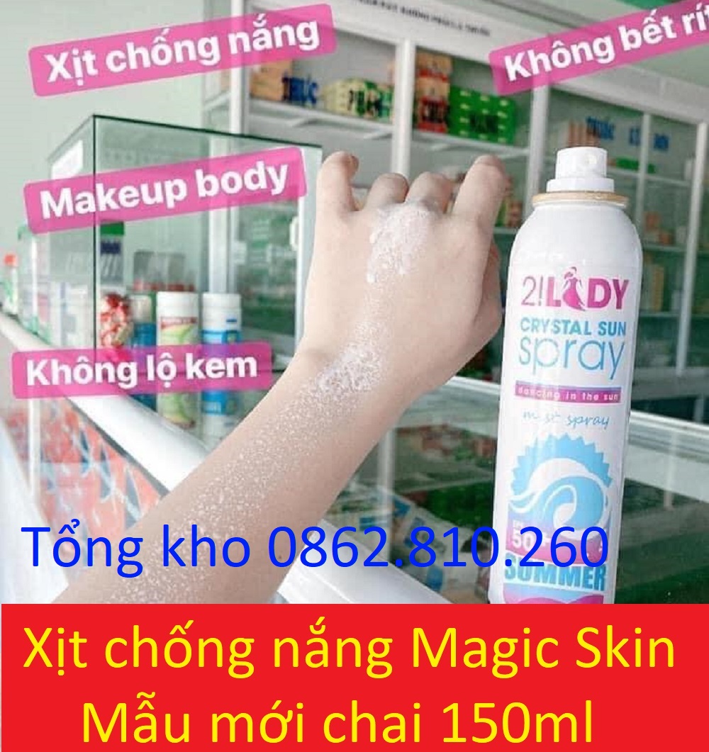 [CHAI 150ML] xịt chống nắng 2LADY Crystal Sun Spray 3in1 magic skin [Chính hãng magicskin]