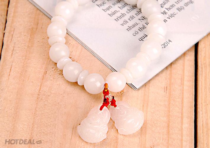 Vòng Tay Đá Thạch Anh Mặt Phật màu trắng phong thủy may mắn