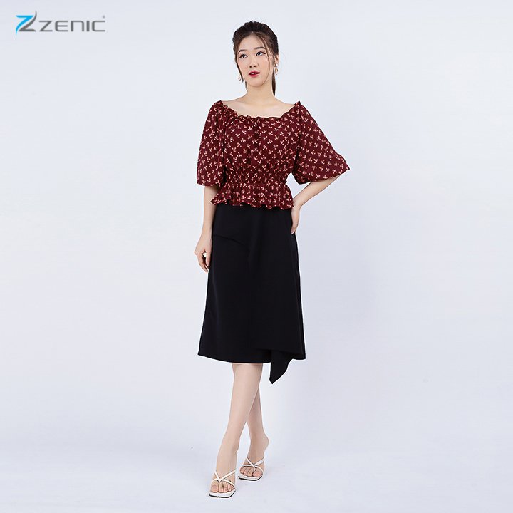 Zenic- Chân váy đen dáng A vạt bèo