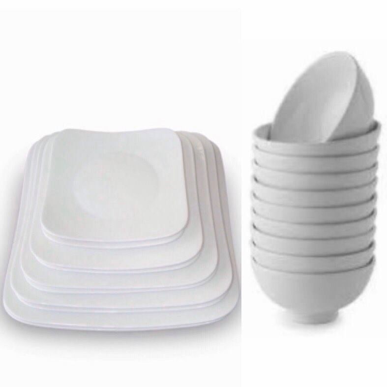[HCM]Bộ bàn ăn 22 món đĩa vuông sứ trắng dùng trong nhà hàng khách sạn