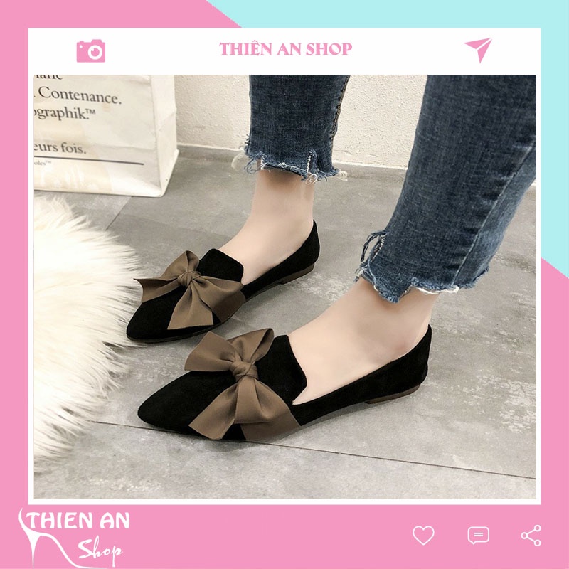 Giày búp bê nữ - hài nữ bệt mũi nhọn nơ Thiên An BB01