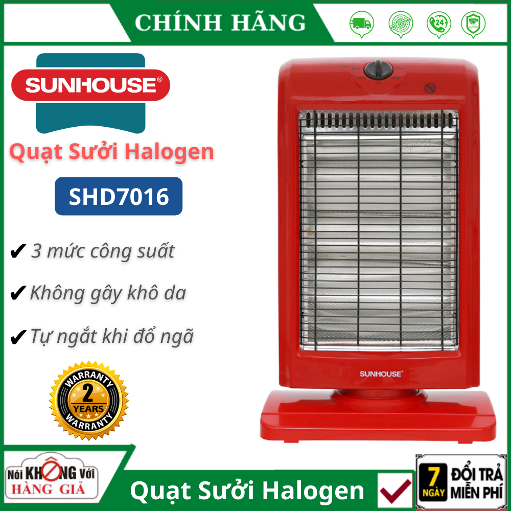 [Bảo hành 2 năm] Đèn sưởi Sunhouse SHD7016 Công Nghệ halogen 3 bóng Cao Cấp - Máy Sưởi Ấm Phòng Ngủ , Quạt Sưởi Mini