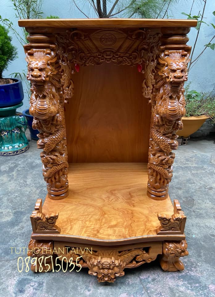 Bàn thờ thần tài ông địa mẫu rồng phun lửa cao cấp 68 x 68 x 108cm