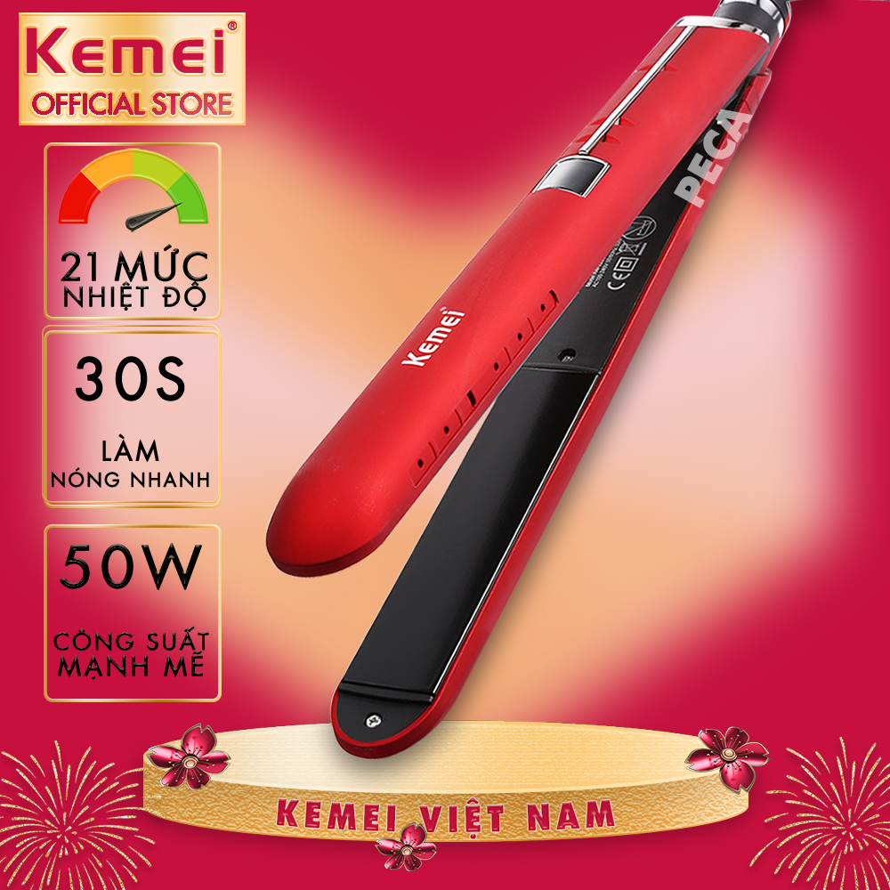 Máy duỗi tóc màn hình LCD thông minh Kemei KM-2205 làm nóng nhanh, 21 mức nhiệt phù hợp với mọi loại tóc, tâm nhiệt gốm cao cấp an toàn