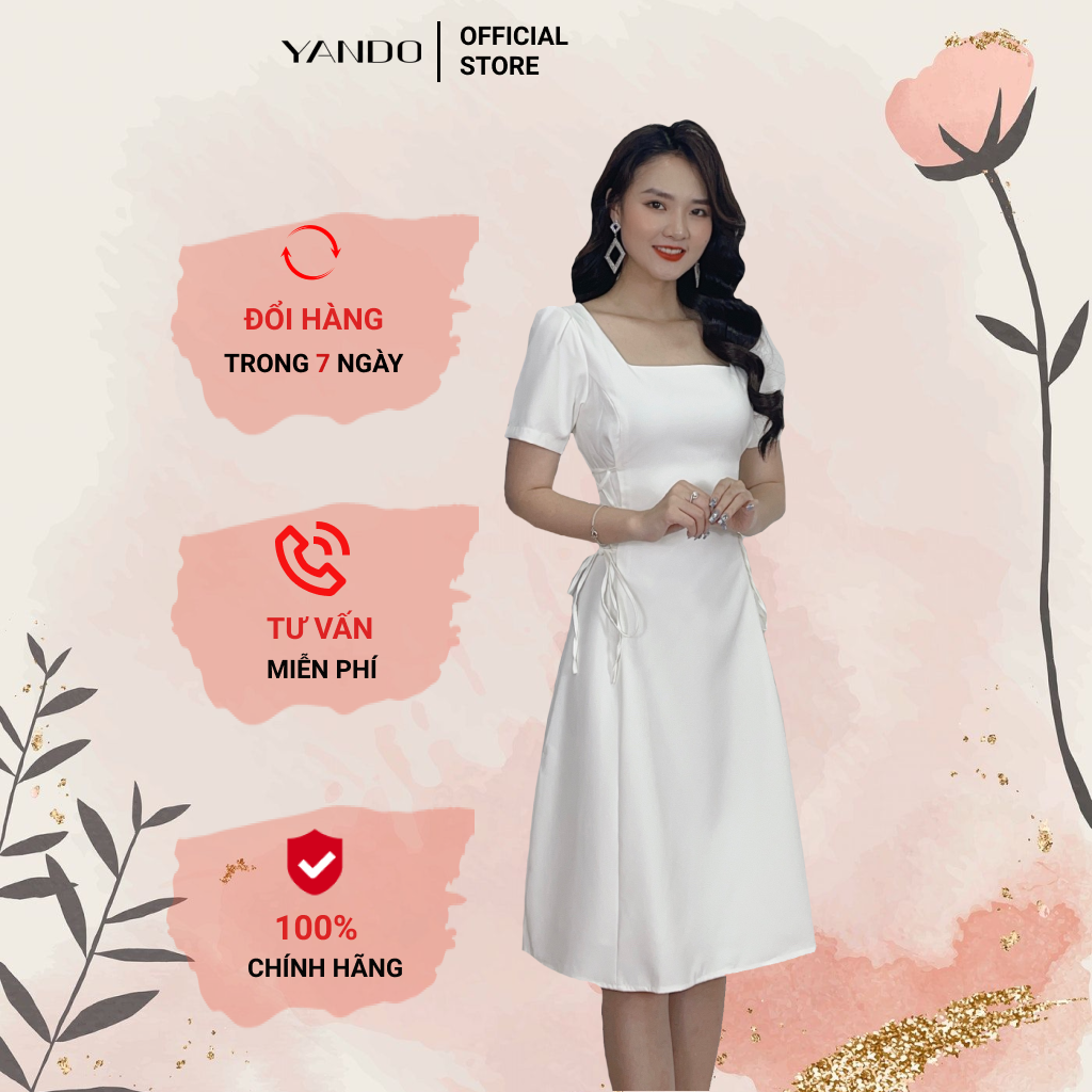 Đầm cổ vuông đan dây eo cách điệu yando da07