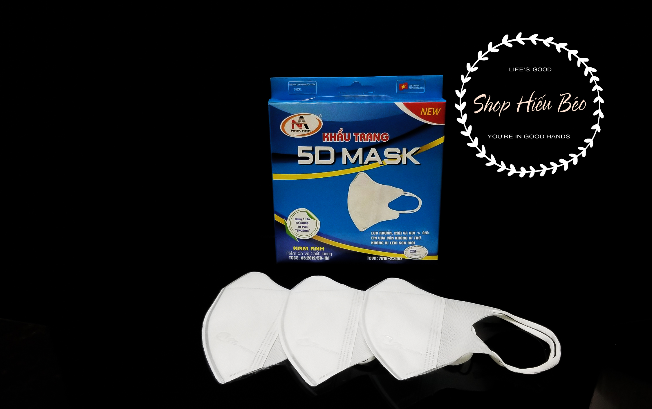 Khẩu trang y tế 5d màu trắng nam anh hộp 10 cái