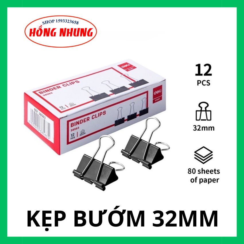 1 hộp lớn kẹp bướm deli loại 15mm;19mm; 25mm; 1 hộp nhỏ =12 cái