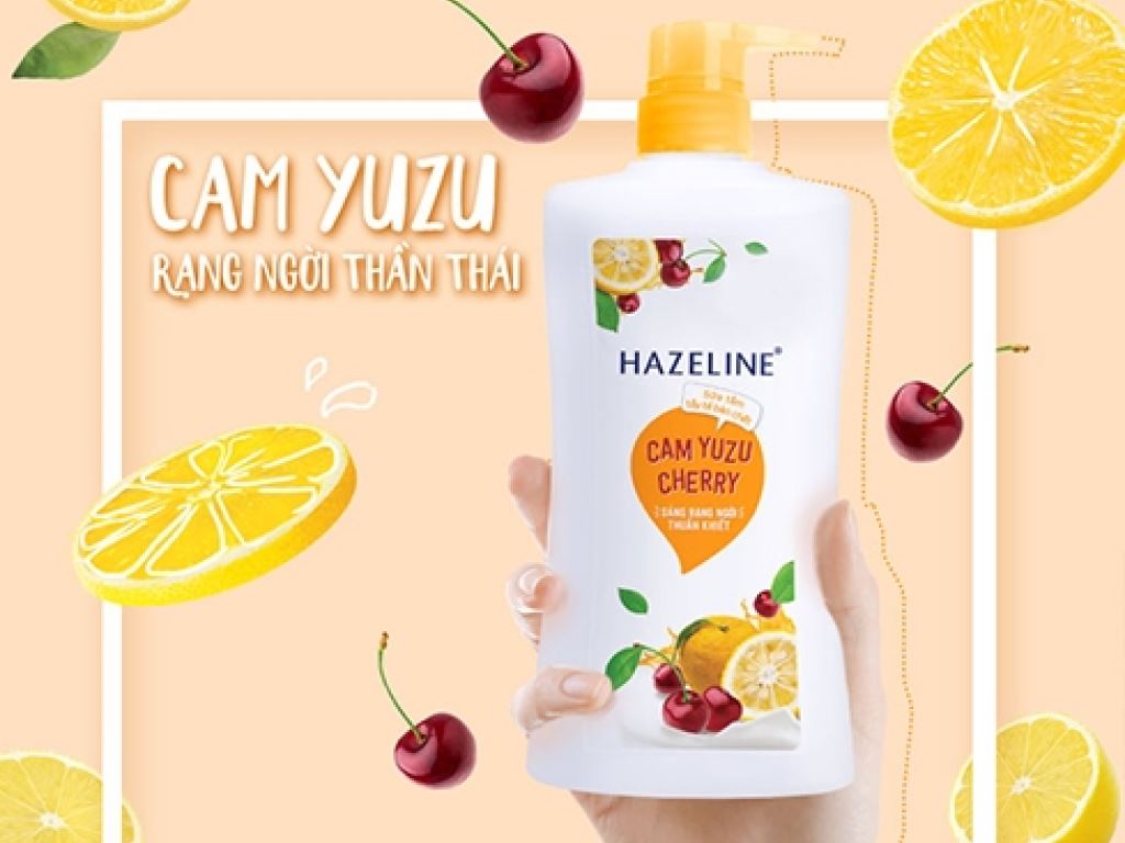 Sữa tắm Hazeline tẩy tế bào chết Cam yuzu cherry 667ml