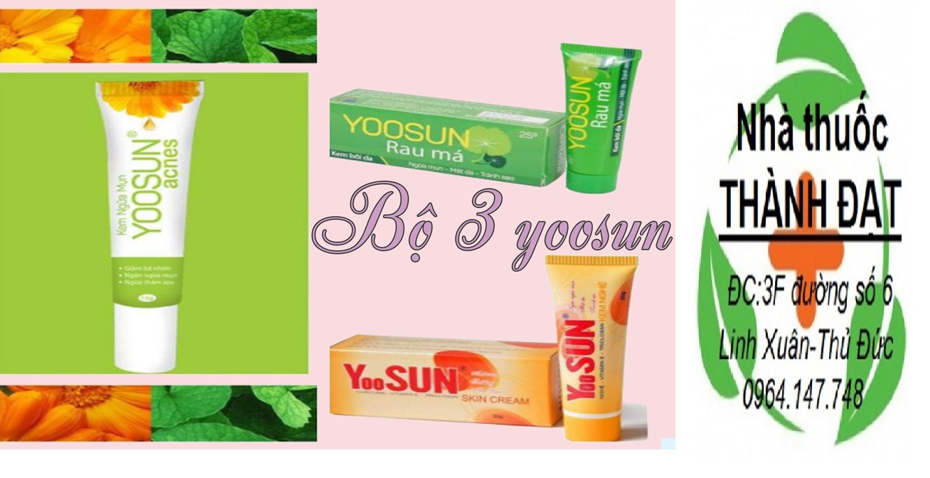 (bộ 3 yoosun) yoosun acnes kem bôi  mụn , yosun rau má, yoosun nghệ