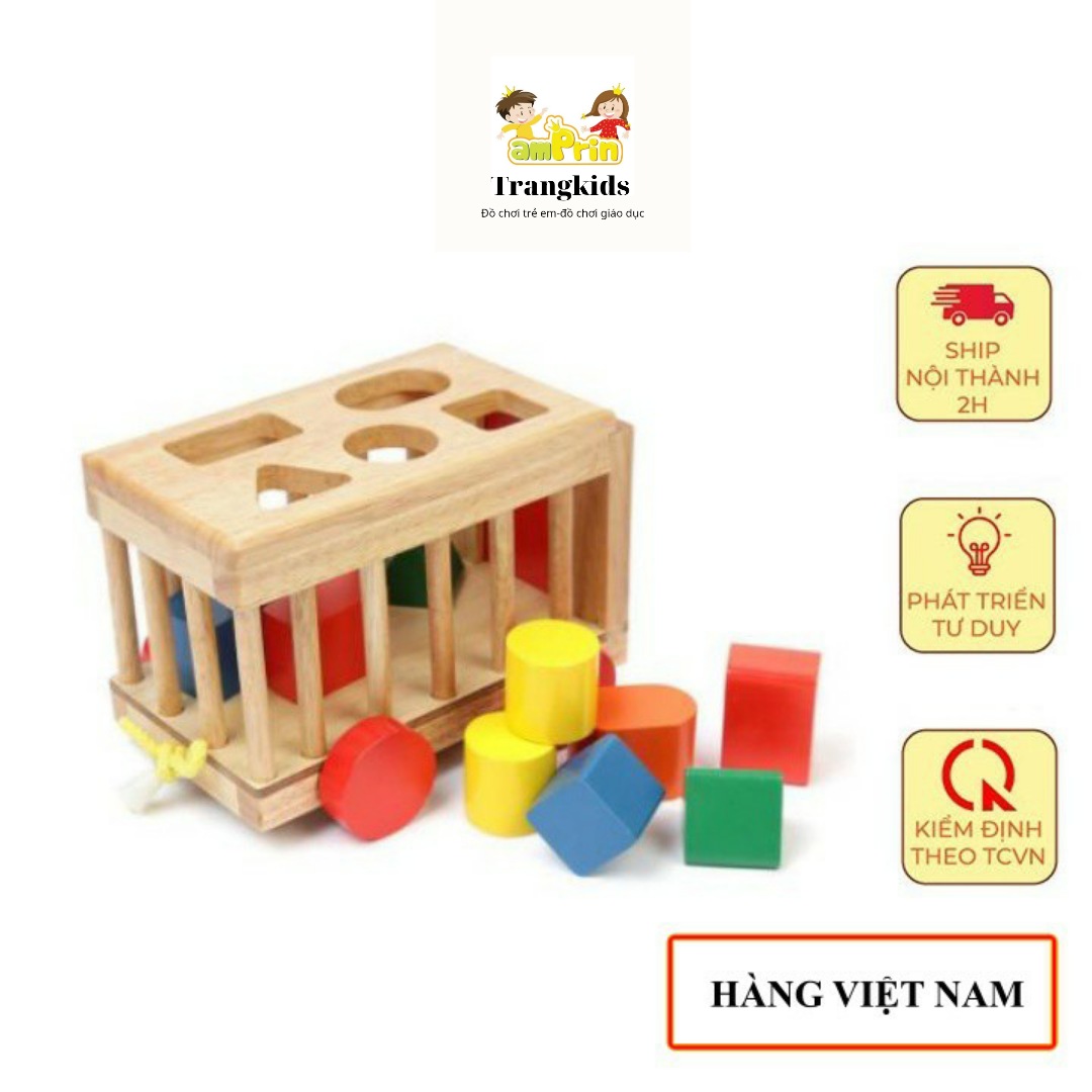 Đồ chơi thả hình khối - xe cũi thả hình bằng gỗ thông cho bé trangkids