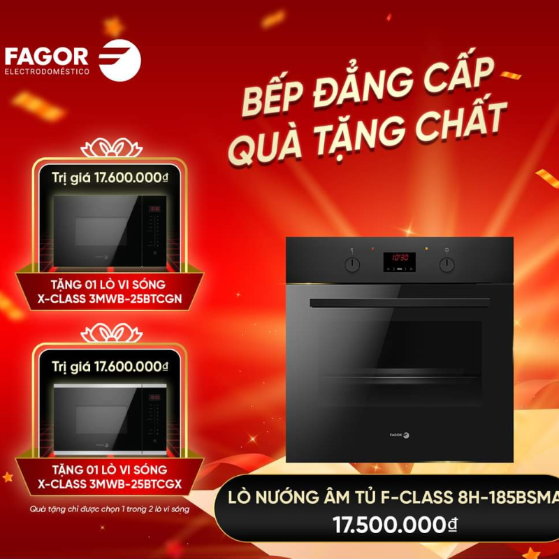 LÒ NƯỚNG âm tủ FAGOR 8H-185TCNA TẶNG 1 LÒ VI SÓNG FAGOR 3MWB-25BTCGN