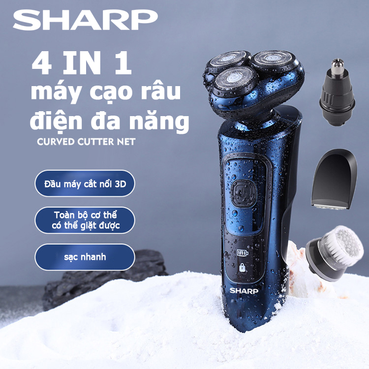 Sharp Máy Cạo Râu Shaver 4in1 Đa Năng Tông Đơ Cạo Râu Tỉa Lông Massage Rửa Mặt Máy Cạo Râu Đa Năng Máy Cạo Râu Nam Khô 3 Lưỡi Cạo Siêu Sạch Pin sạc siêu khỏe