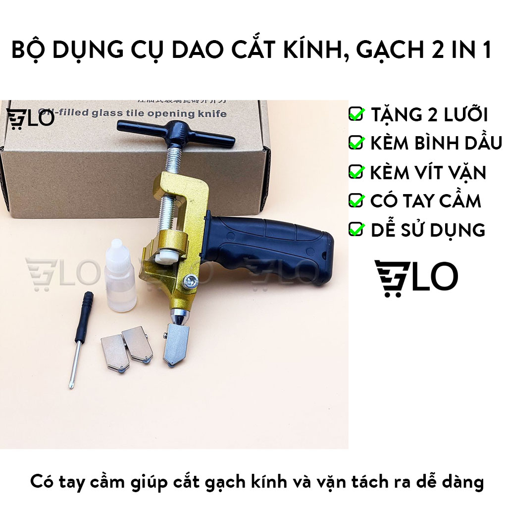 Bộ Dụng Cụ Dao Cắt Kính, Gạch 2 in 1 Cầm Tay Dạng Mở Nhanh Đa Năng Gồm 1 Máy Và 3 Lưỡi