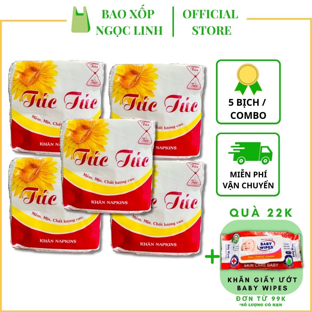 [FREESHIP+Quà 22k]Combo 5 gói khăn giấy vuông Túc Túc napkins, Bao Xốp Ngọc Linh A41, khăn giấy ăn phù hợp với trẻ em, gia đình, lau tay, khăn dày dặn, mềm mịn