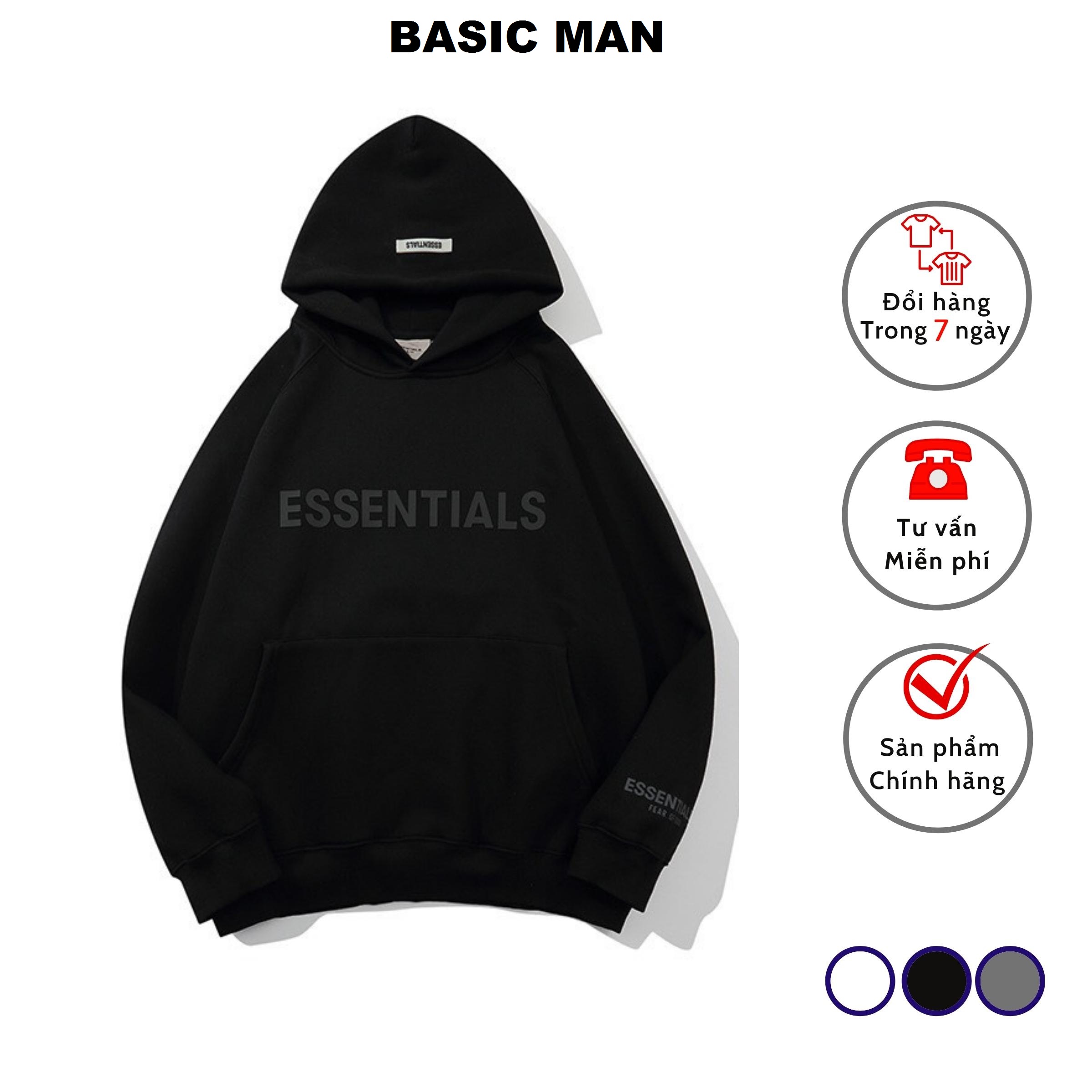 Áo Hoodie Nam essentails, Áo nỉ bông Nam nữ Form rộng loại dày Hàn Quốc