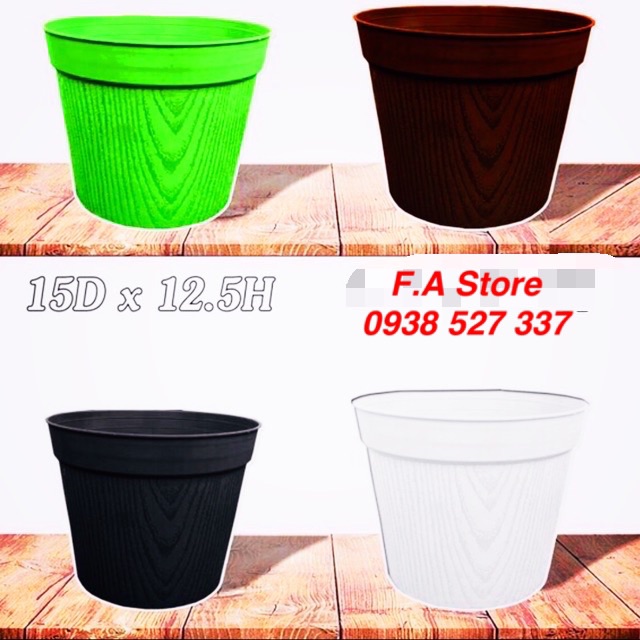 Combo 10 Chậu hoa chậu nhựa vân gỗ đường kính15cm cao 12.5cm nhựa cao cấp giá rẻ