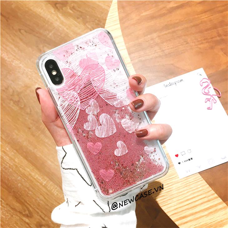 Ốp lưng nhũ bi chảy trái tim - iphone 6, 6plus, 7, 7plus, 8, 8plus, x, xs