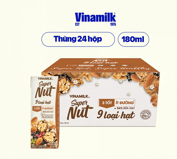 Thùng 24 hộp sữa 9 loại hạt vinamilk super nut 180ml.