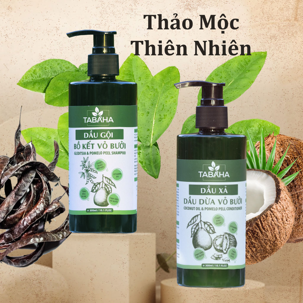 Combo Dầu Gội Bồ Kết Vỏ Bưởi giảm rụng tóc Và Dầu Xả Dầu Dừa Vỏ Bưởi Tabaha 300ml nuôi dưỡng tóc giảm khô xơ
