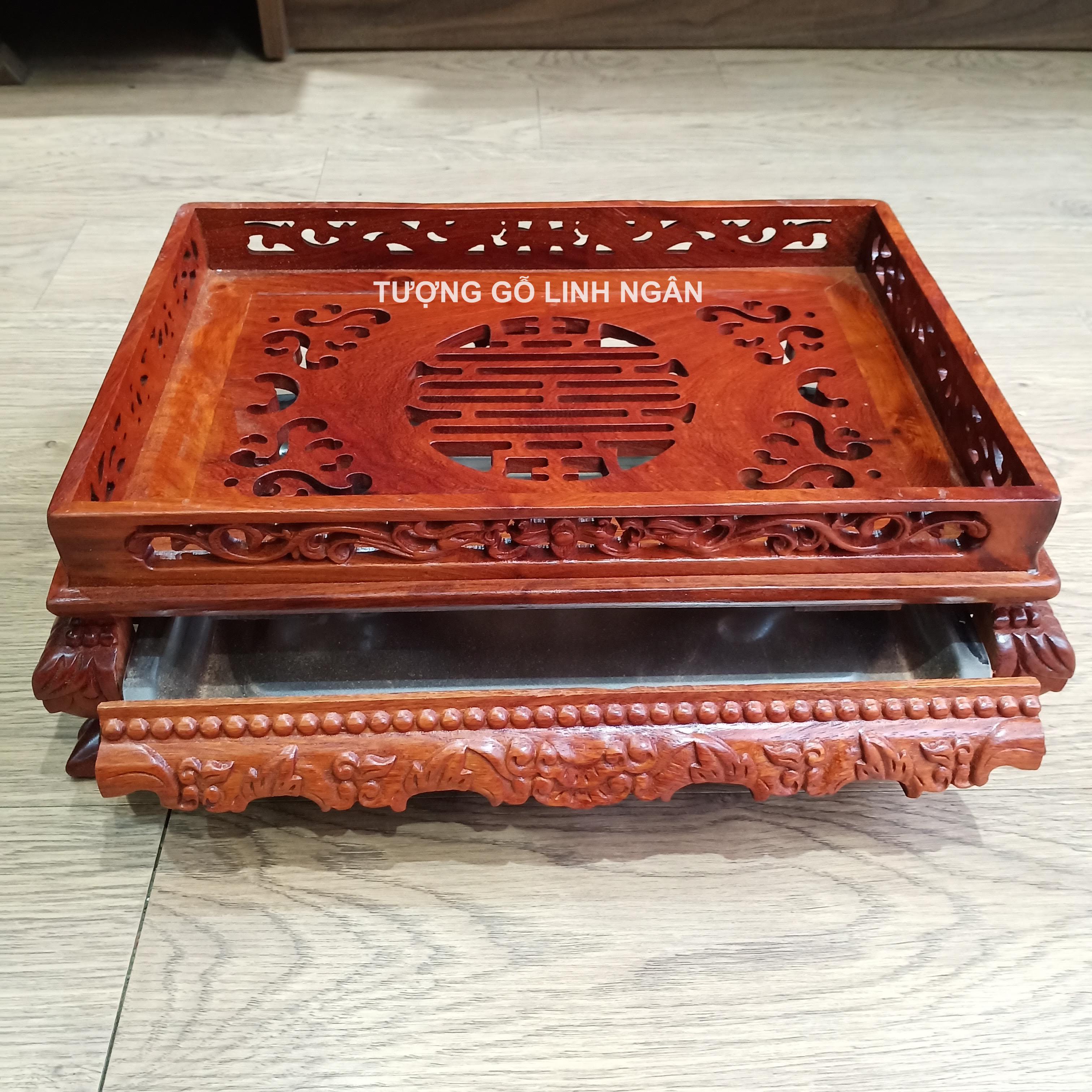 Khay trà trạm thọ gỗ hương (Cao 12 ngang 37 sâu 27 cm)