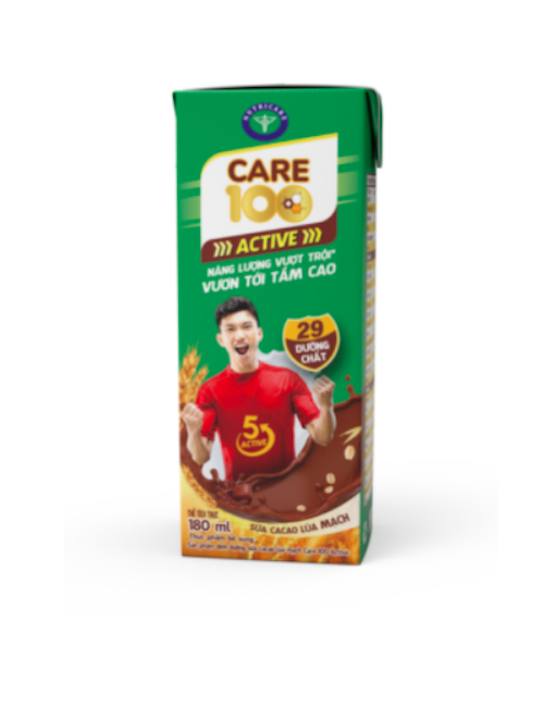 Thùng sữa cacao lúa mạch Care 100 Active (180ml x 48 hộp)