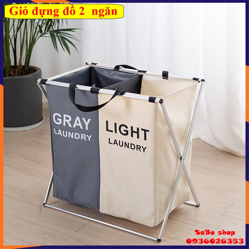 Sọt vải đựng quần áo,Giỏ đựng đồ 2 ngăn bằng vải, Giỏ đựng đồ có thể xếp lại, có thể giặt