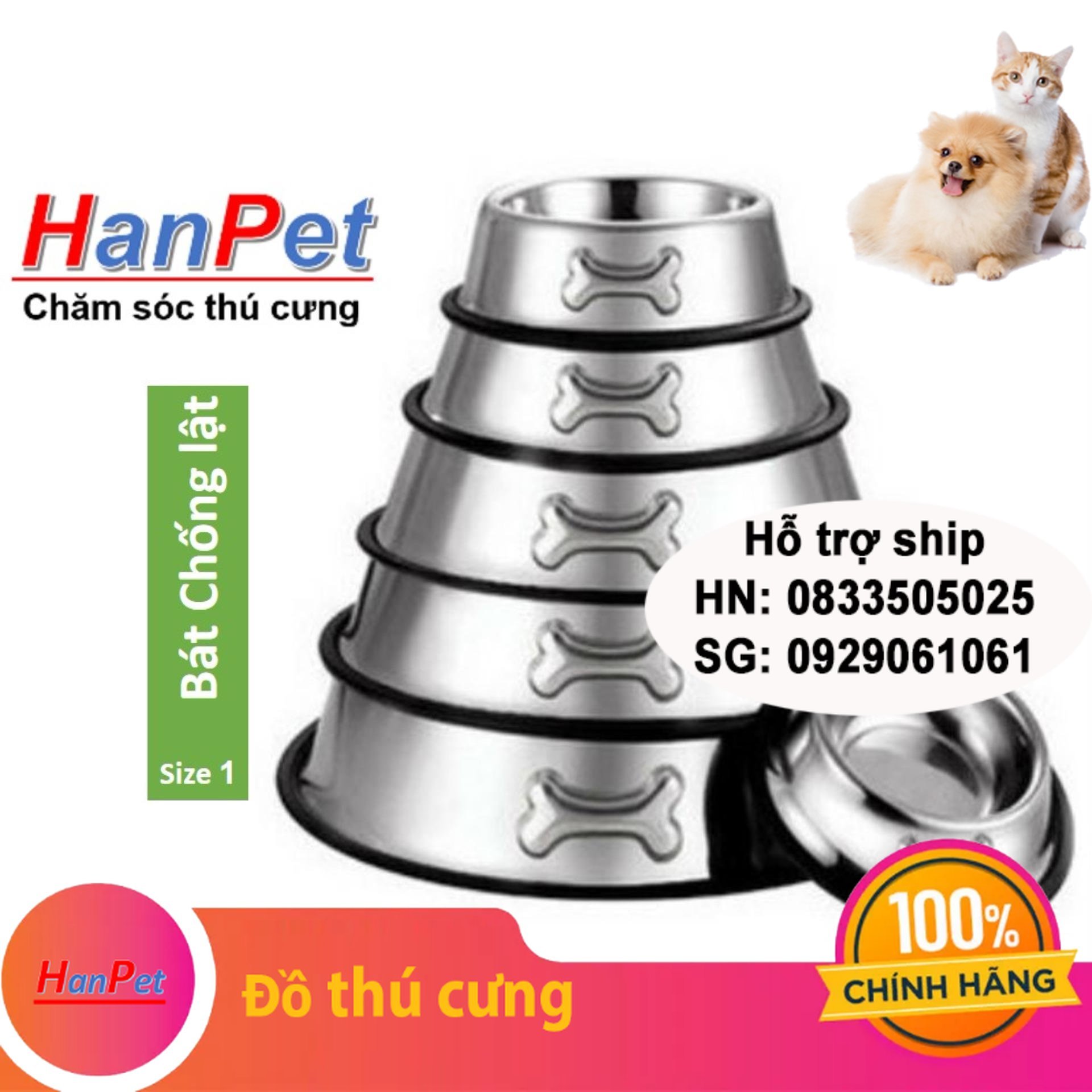 Hanpet - Bát / chén ăn inox KHÔNG GỈ chống lật size 1 dành cho chó mèo dưới 5kg (đường kính 15cm)- HP10789TC