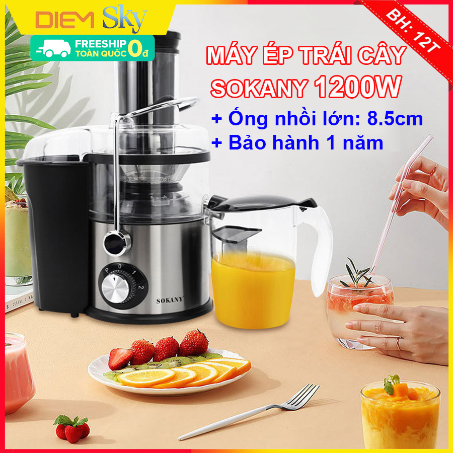 Máy ép trái cây SOKANY 800W -1200W. Máy ép nhanh công suất lớn, 2 tốc độ ép tốt hoa quả cứng cà rốt, cóc, ổi...BH 1 năm