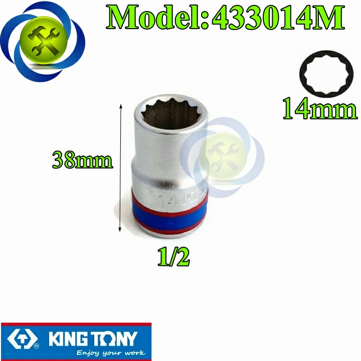 Tuýp 14mm 1/2 kingtony 433014m 12 cạnh màu trắng dài 38mm