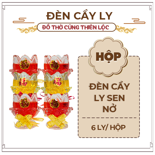 Đèn cầy ly cúng sen nở cao 9cm cháy liên tục hơn 29 tiếng đồ thờ cúng thiên lộc - combo 6 ly