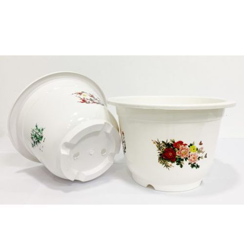 Combo 5 Chậu nhựa trồng cây, chậu Trắng , chậu in hoa bốn mùa thích hợp trồng hoa cây cảnh A250 - A600