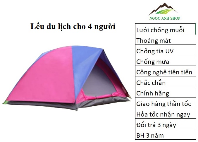 Lều cho 4 người 2 lớp, lều cắm trại 4 người 2 lớp chất lượng cao