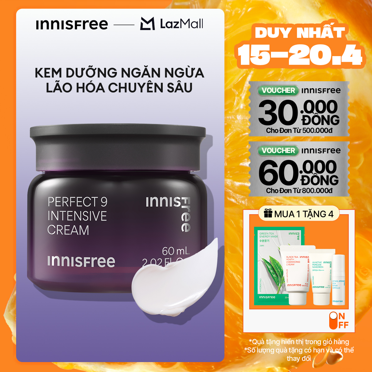 Kem dưỡng ngăn ngừa lão hóa chuyên sâu INNISFREE Perfect 9 Intensive Cream 60ml