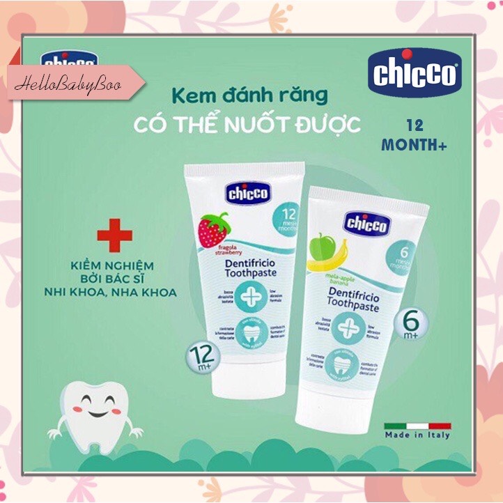 Kem đánh răng hương dâu 12m+ chicco bé nuốt được 50ml