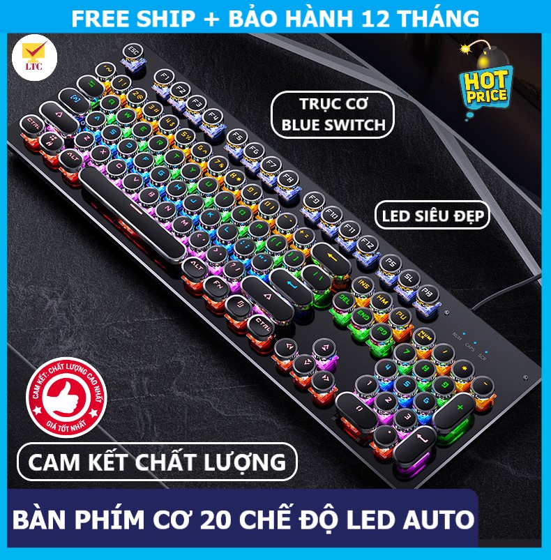 Bàn phím cơ chuyên game T907 SUPER GAMING, 20 chế độ led tùy chỉnh, kết nối qua cổng usb của máy tính, laptop, pc, phím cơ blue switch gõ cực đã