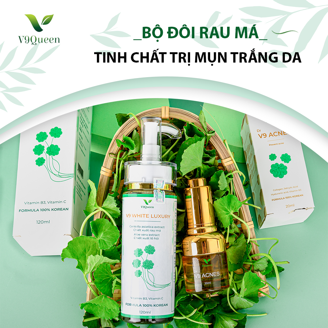 Combo Ngăn Ngừa Mụn V9Queen Giúp Sáng Da Giảm Thâm Mụn, Gồm SRM V9 White Luxury 120ml, V9 Acnes 20ml