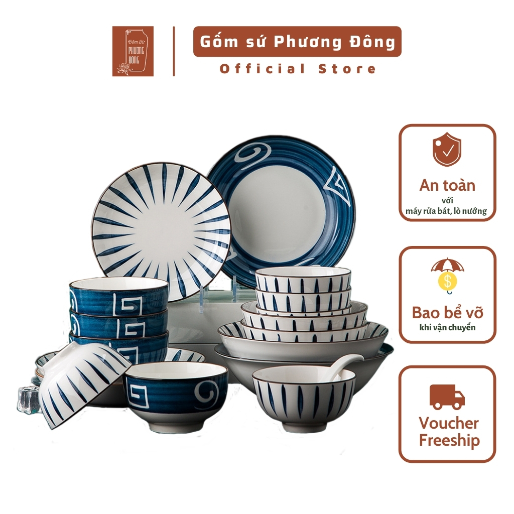 Bộ bát đĩa ăn cơm xanh đại dương đẹp,rẻ decor bàn ăn hiện đại sang trọng PDS010