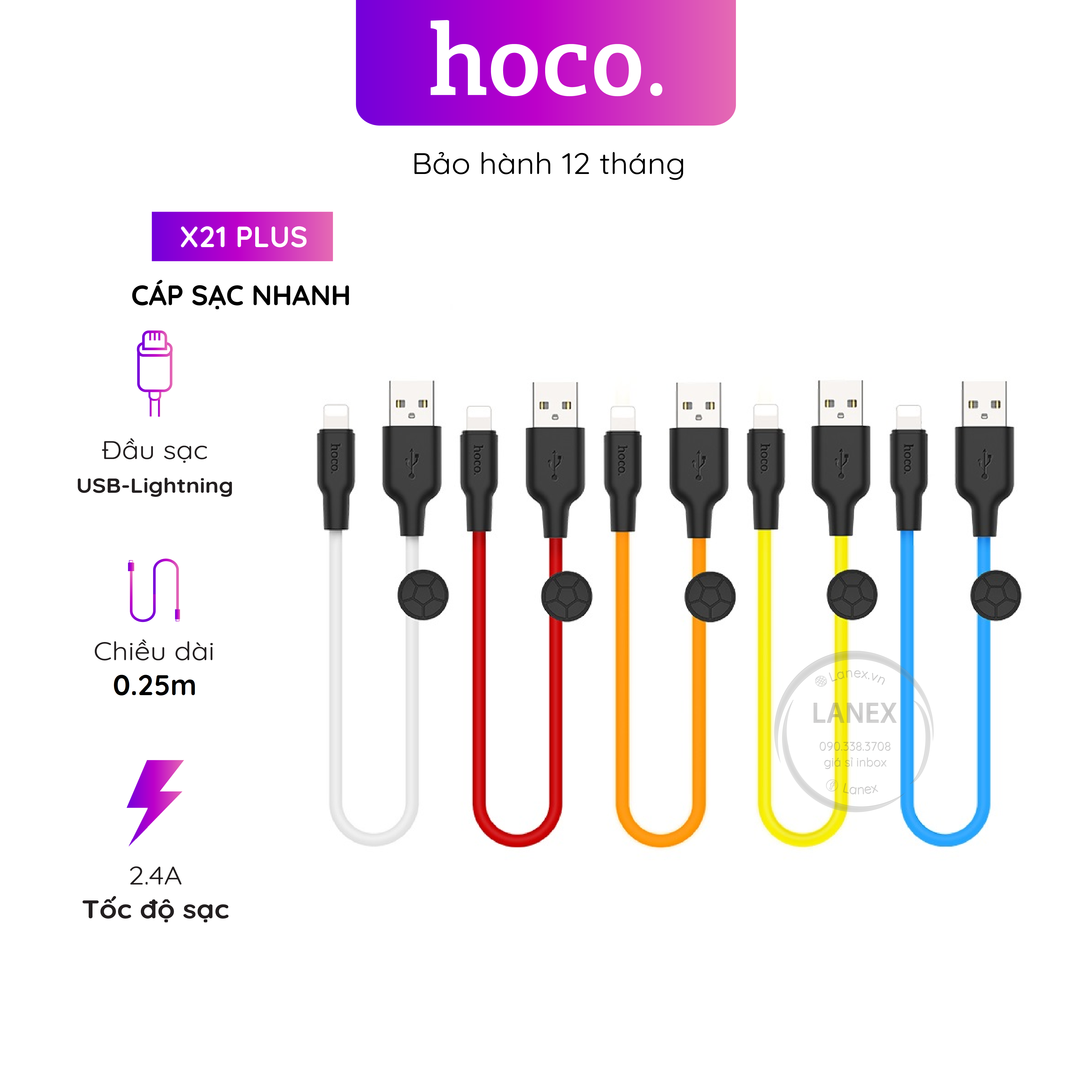 Cáp sạc nhanh hoco x21 plus nhựa silicon lightning 2.4a dài 0.25m