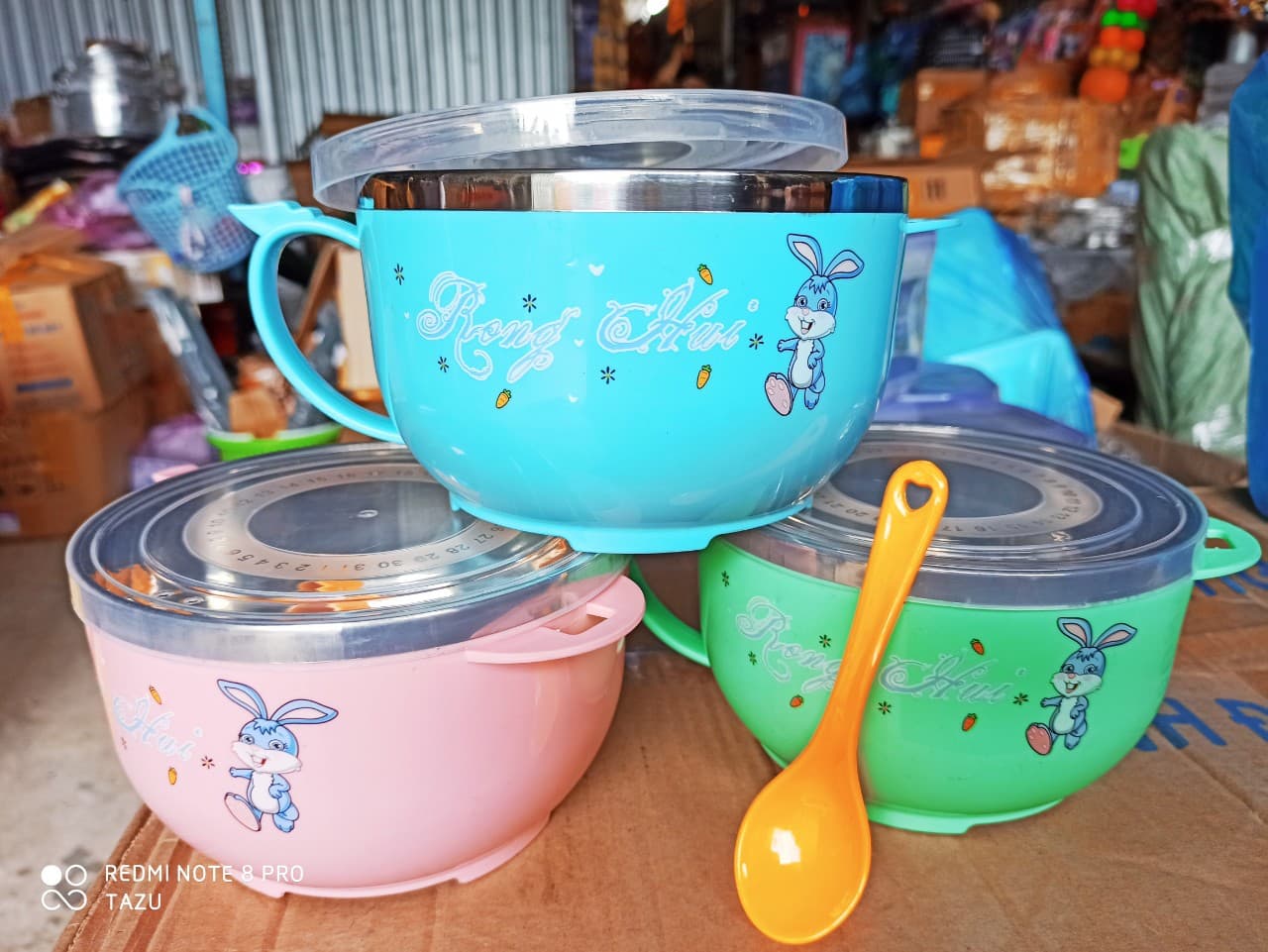 TÔ ĂN MÌ LỚN CÁCH NHIỆT CÓ NẮP, KÈM MUỖNG,ĐƯỜNG KÍNH 14CM