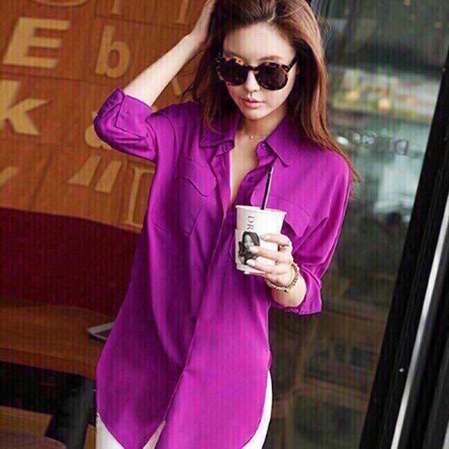 Áo sơ mi form dài xẻ eo dv2036