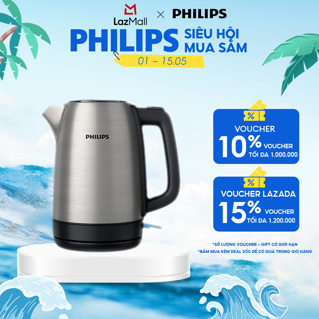 Ấm Đun Siêu Tốc Philips HD9350/90, 1.7L, Thép Không Gỉ, Công Suất 2200W - Hàng Chính Hãng