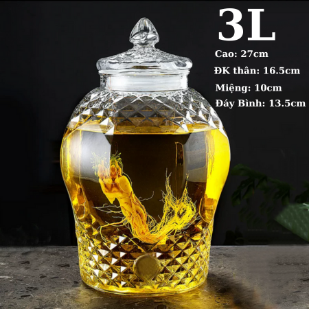 bình ngâm rươu thuỷ tinh hoạ tuyết 8833 3 Lít không van
