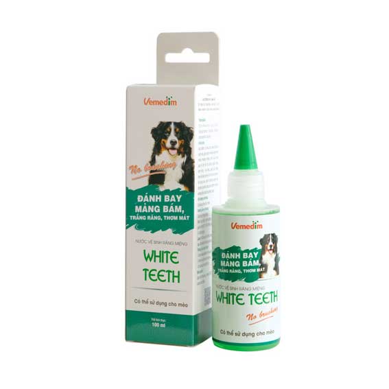 Vemedim white teeth 100ml -nước súc miệng đánh bay mảng bám, trắng răng, thơm mát dùng cho chó mèo