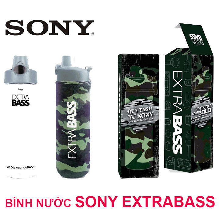 Bình nước thể thao Sony ExtraBass -800ml - Hàng cao cấp -Kèm túi giữ nhiệt màu camo