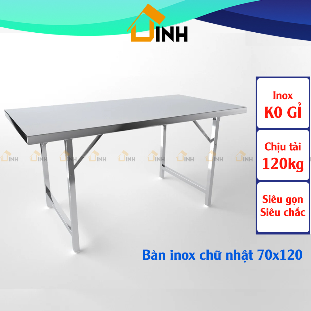 Bàn inox Qui Phúc, Bàn ăn inox chữ nhật 70x120cm loại tốt